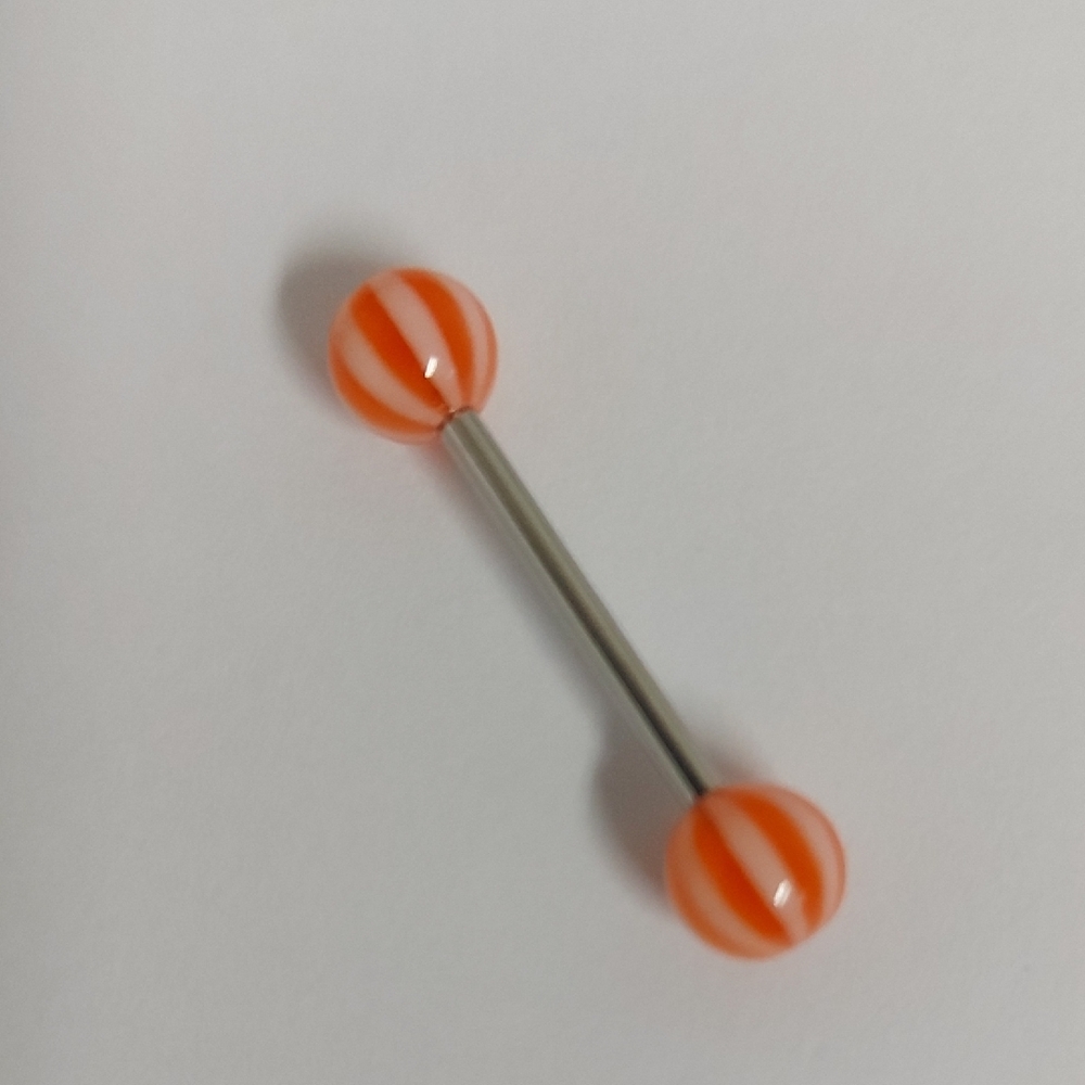 New Orange and White Striped Barbell Piercing